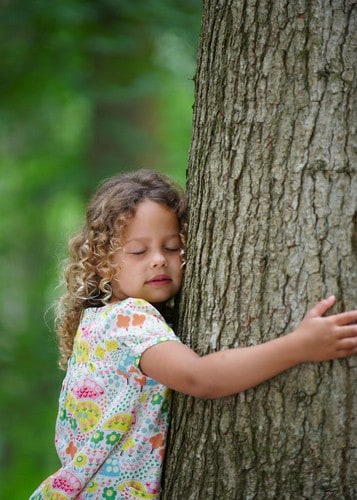 girl hugging tree meditation